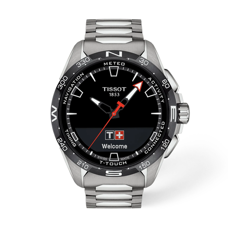 Front view of the watch Tissot T-Touch Connect Solar 47.5mm with shadow