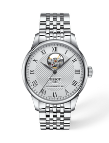 Front view of the watch Tissot Le Locle Open Heart 39.3mm with shadow