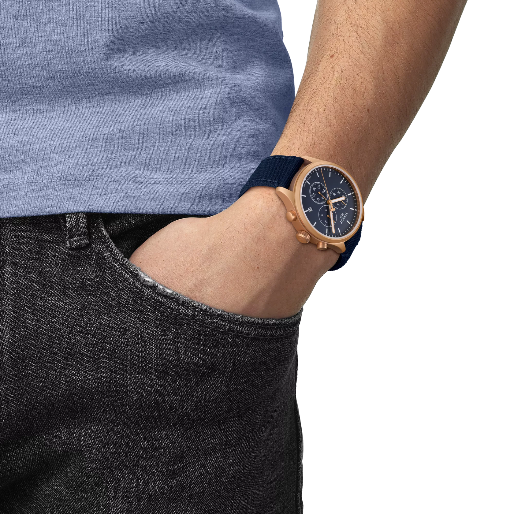 Simulation of the watch Tissot Chrono XL 45mm on a wrist