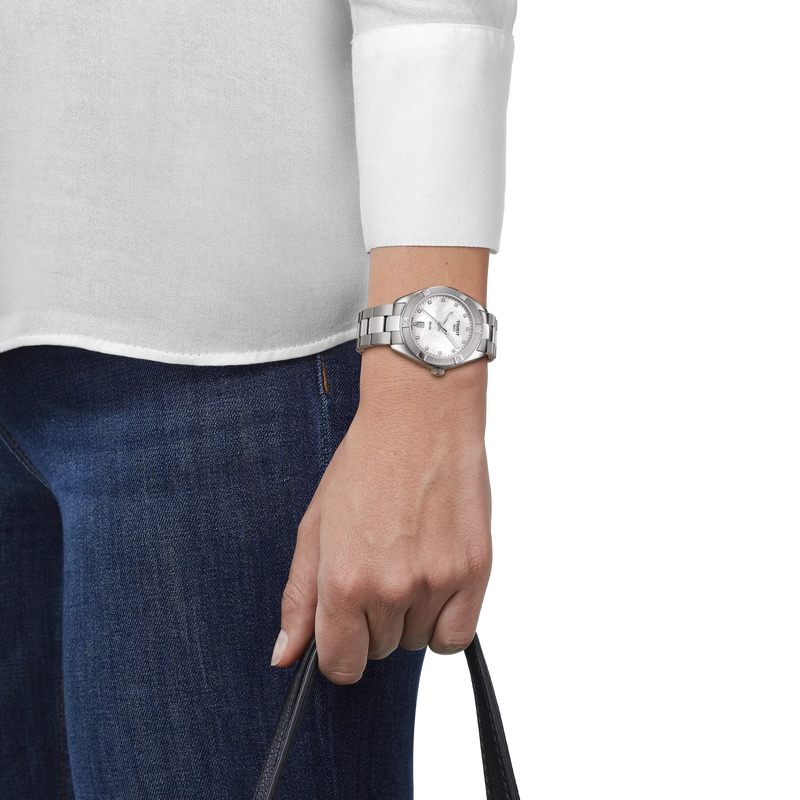 Simulation of the watch Tissot PR 100 Sport Chic 36mm on a wrist