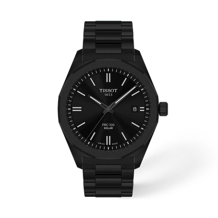 Front view of the watch Tissot PRC 100 Solar 39mm with shadow