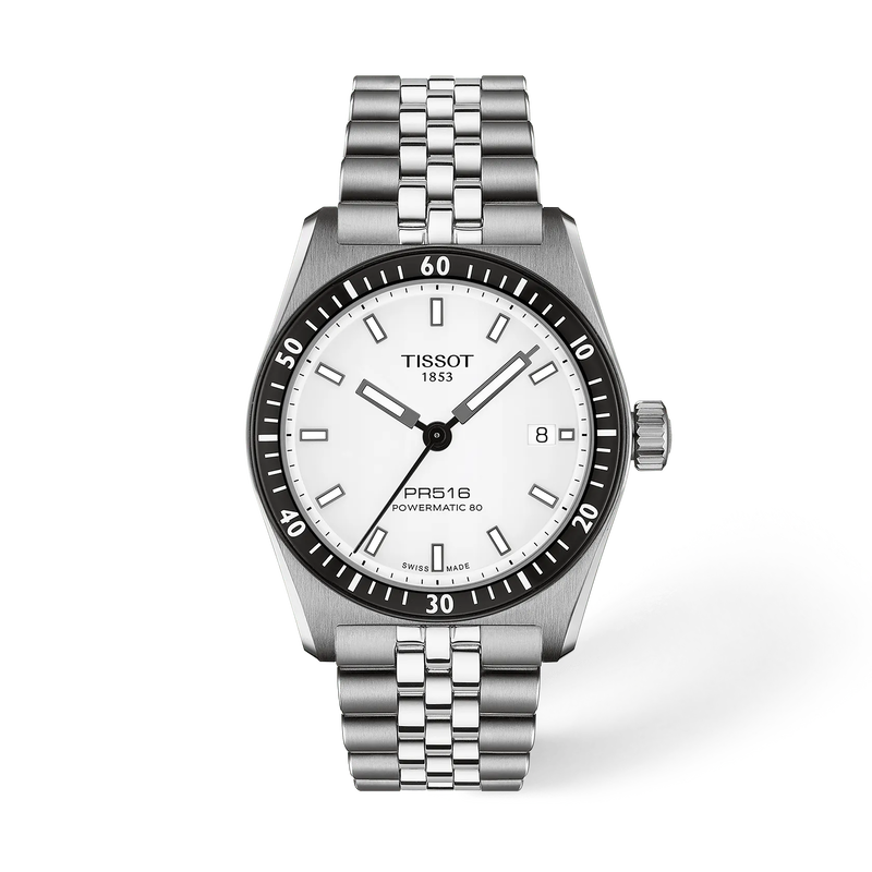 Front view of the watch Tissot PR516 38mm with shadow