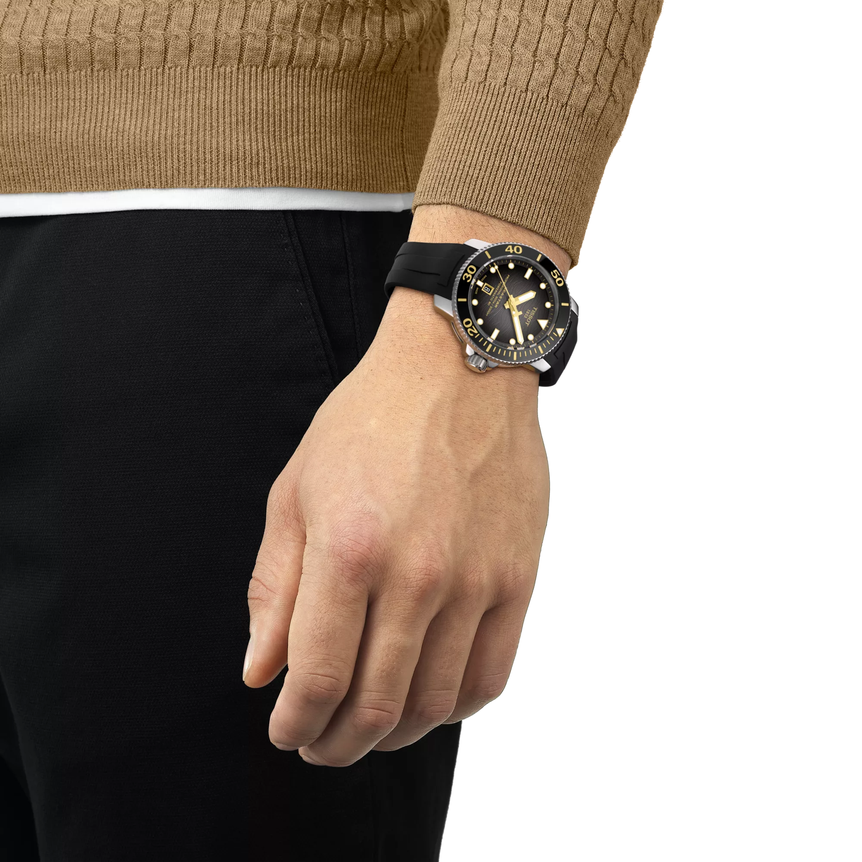 Simulation of the watch Tissot Seastar 2000 46mm on a wrist