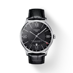 Front view of the watch Tissot Chemin des Tourelles Powermatic 80 GMT with shadow