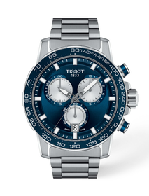 Front view of the watch Tissot Supersport Chrono 45.5mm with shadow