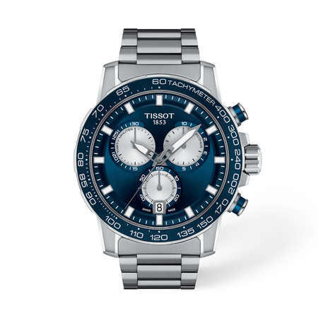 Front view of the watch Tissot Supersport Chrono 45.5mm with shadow