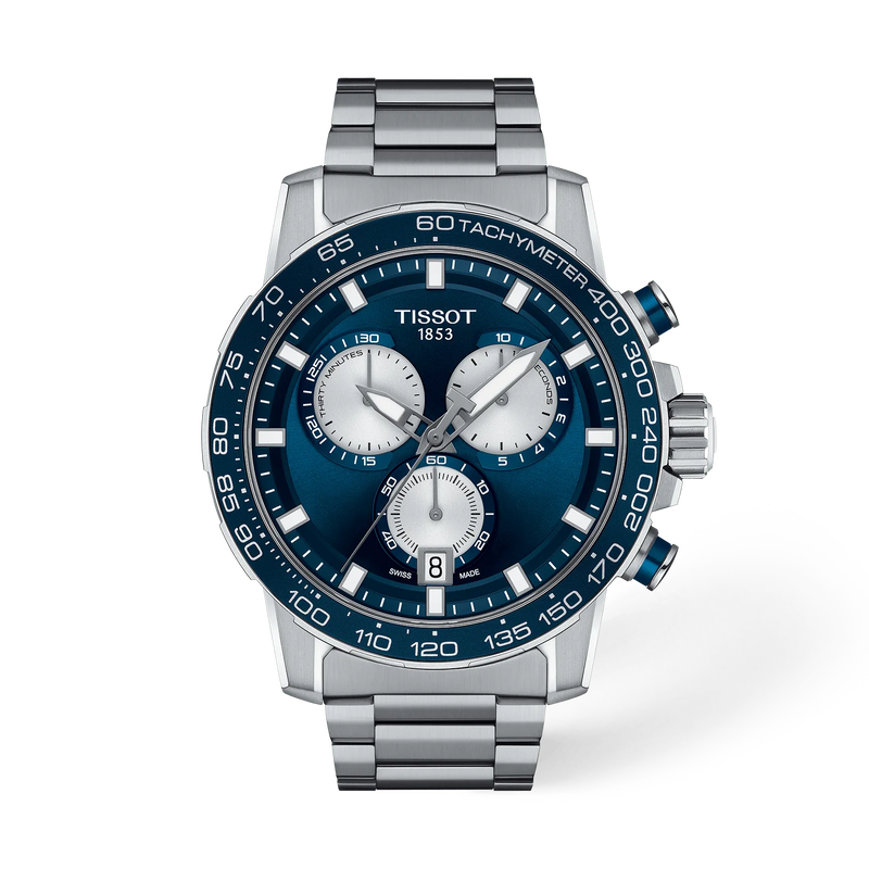 Vorderansicht der Uhr Tissot Supersport Chrono 45.5mm mit Schatten