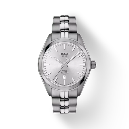 Front view of the watch Tissot PR 100 Titanium Quartz Lady with shadow