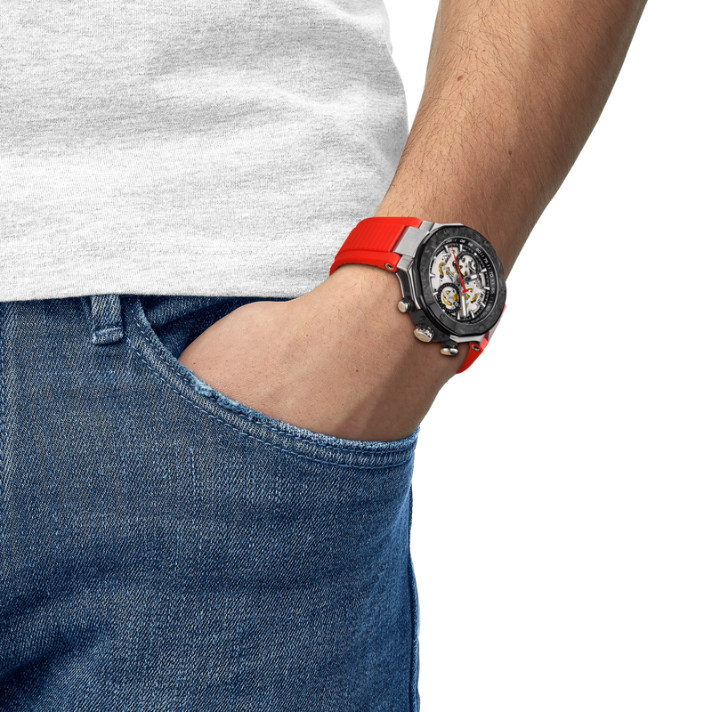 Simulation of the watch Tissot T-Race MotoGP 2026 45mm on a wrist