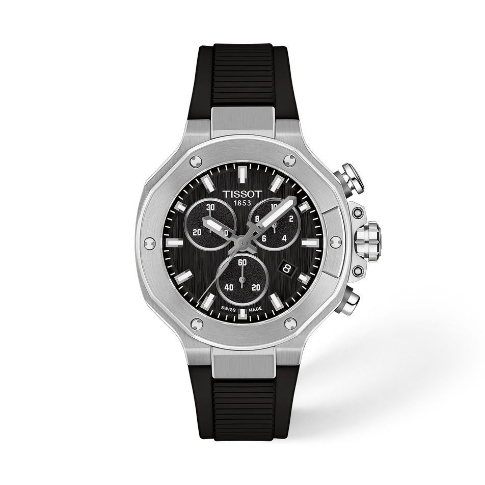 Vorderansicht der Uhr Tissot T-Race 38mm mit Schatten