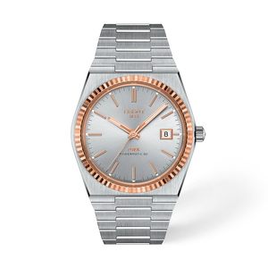 Front view of the watch 天梭PRX系列金色款40mm with shadow