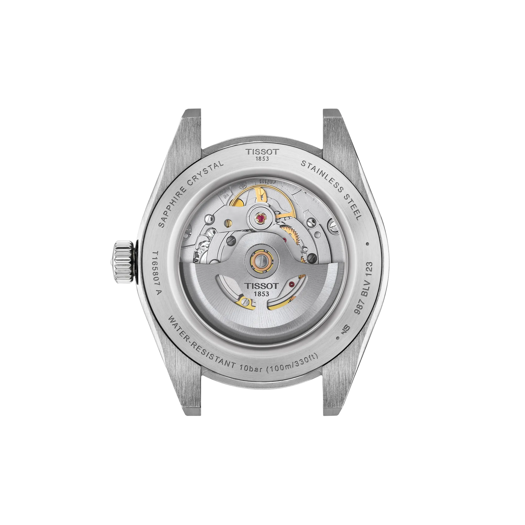 Vista posterior de la caja del reloj Tissot Gentleman 38mm