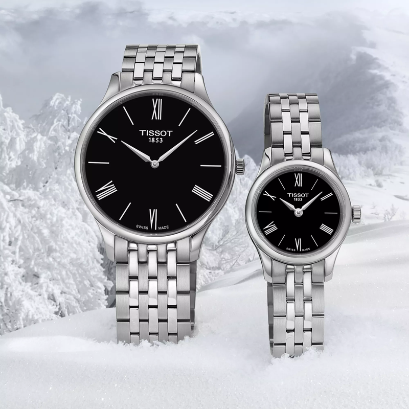 Tissot Tradition 5.5 Lady watch on a colored background