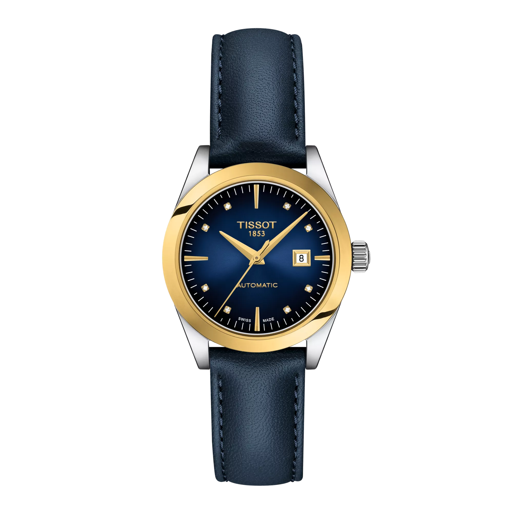 시계 전면 보기 티쏘 T-마이 레이디 오토매틱 18K 골드 베젤