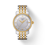 Front view of the watch Tissot Bridgeport with shadow