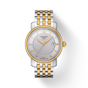 Front view of the watch Tissot Bridgeport with shadow