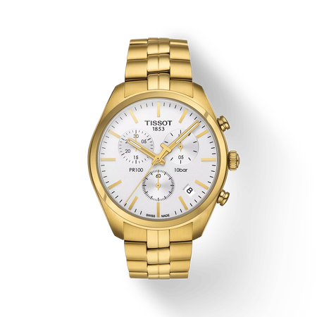 Front view of the watch Tissot PR 100 Chronograph with shadow
