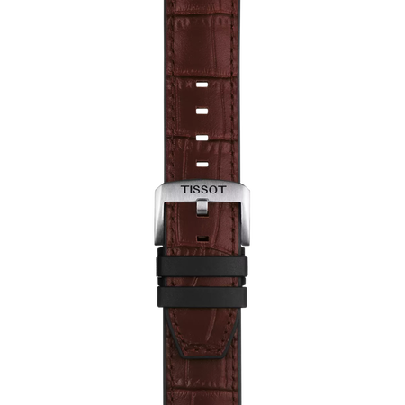 Zoom sobre Correa marr&oacute;n de piel y caucho oficial Tissot 22 mm