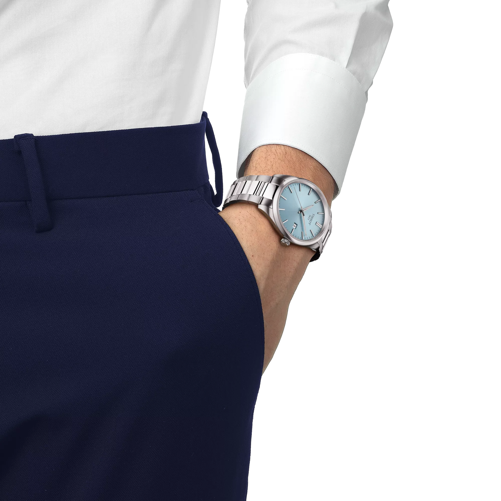 Simulation of the watch Tissot PR 100 40mm on a wrist