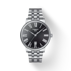 Front view of the watch Tissot Carson Premium 系列 with shadow