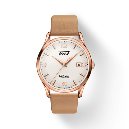 Front view of the watch Tissot Heritage Visodate with shadow