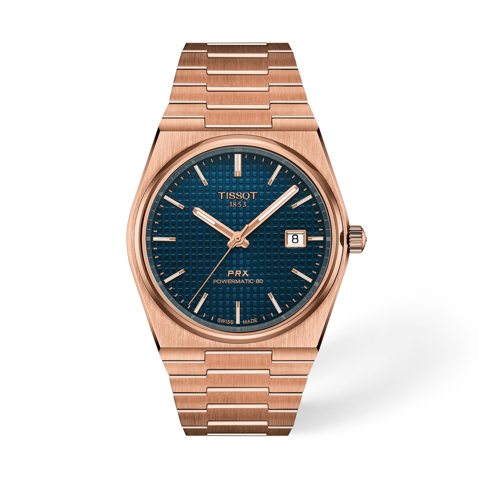 Vorderansicht der Uhr Tissot PRX 40mm mit Schatten