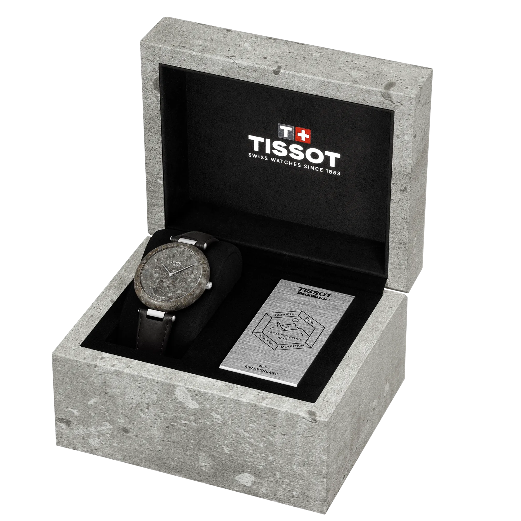 Front view of the watch Tissot Rockwatch 38mm with opened