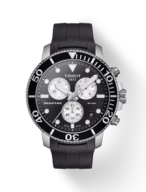 Front view of the watch Tissot Seastar 1000 Chronograph with shadow