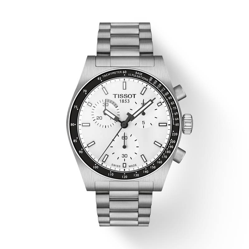 Front view of the watch Tissot PR516 40mm with shadow