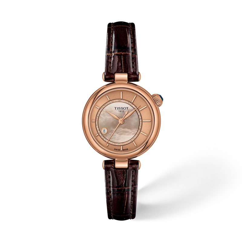 Front view of the watch Tissot D&eacute;sir 28mm with shadow