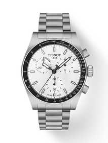 그림자가 있는 티쏘 PR516 쿼츠 크로노그래프 시계의 전면 보기