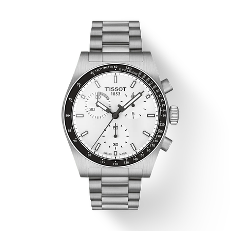 Vue de face de la montre Tissot PR516 40mm avec ombre