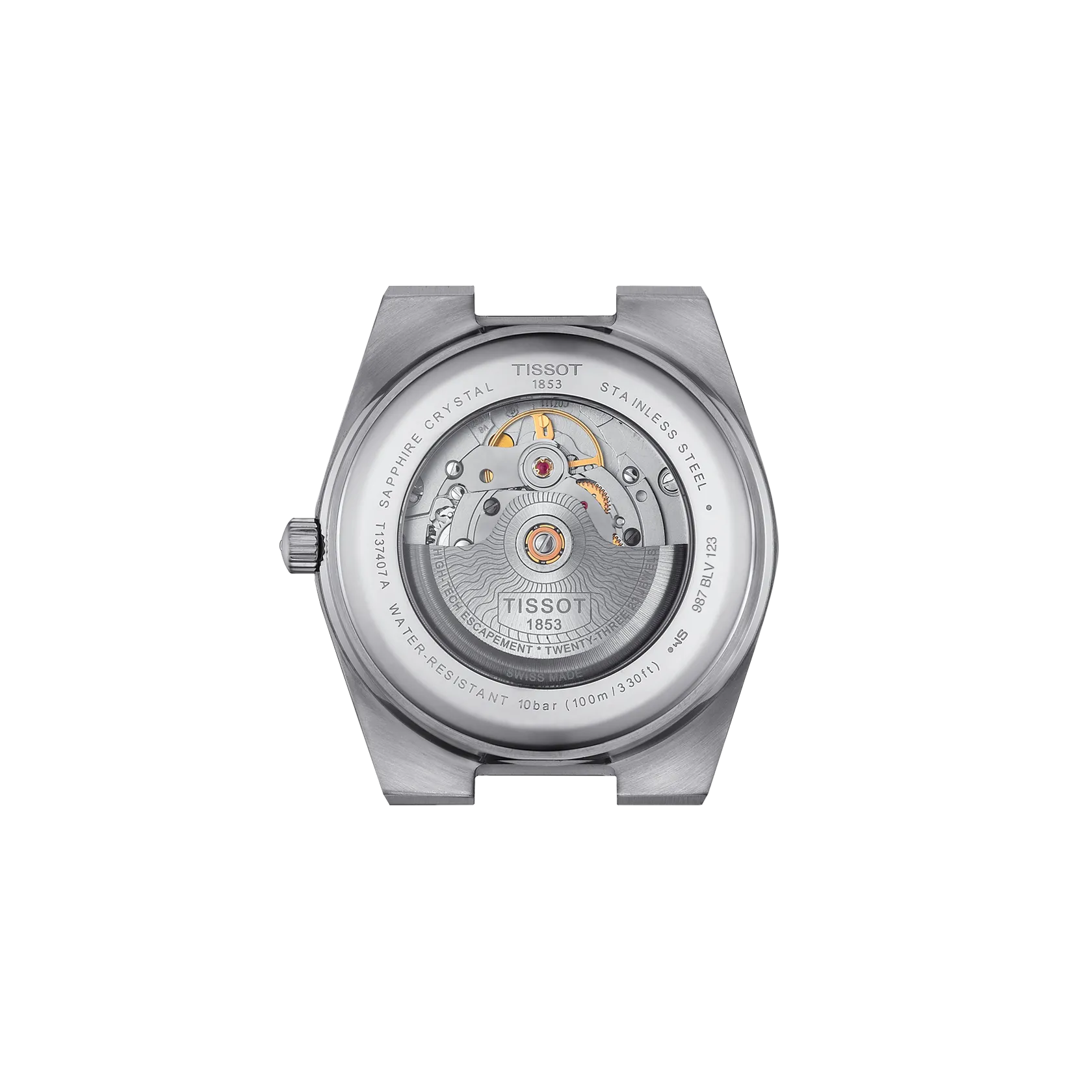 시계 케이스 뒷면 보기 티쏘 PRX 파워매틱 80 스틸 & 18K 골드 베젤