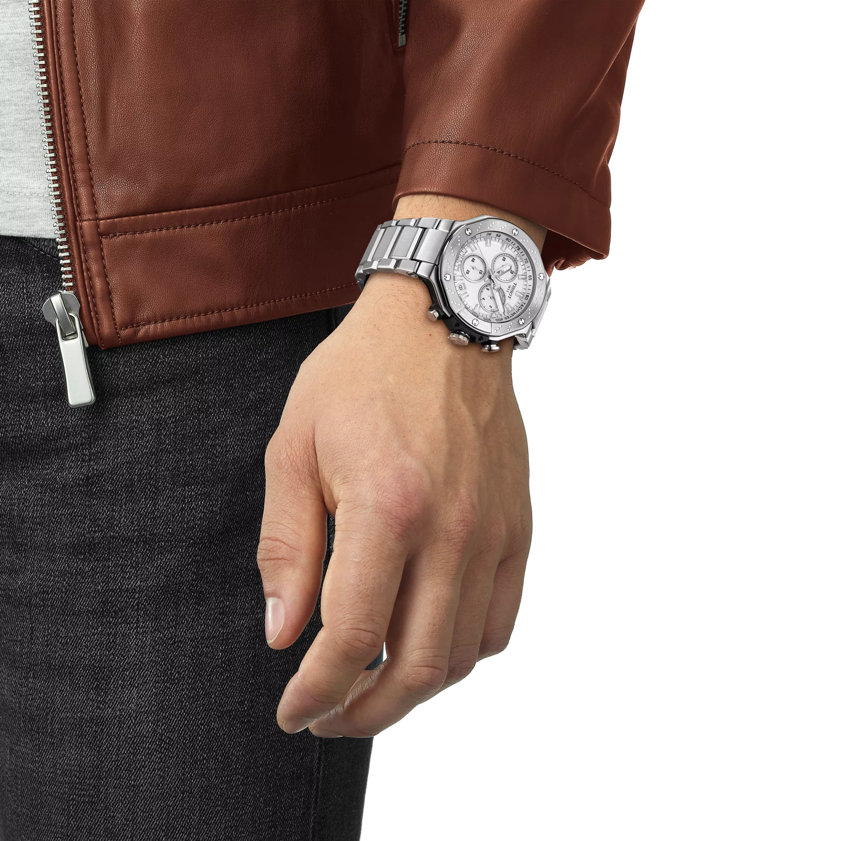 Simulation of the watch Tissot T-Race 45mm on a wrist