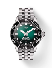 Front view of the watch Tissot Seastar 1000 43mm with shadow