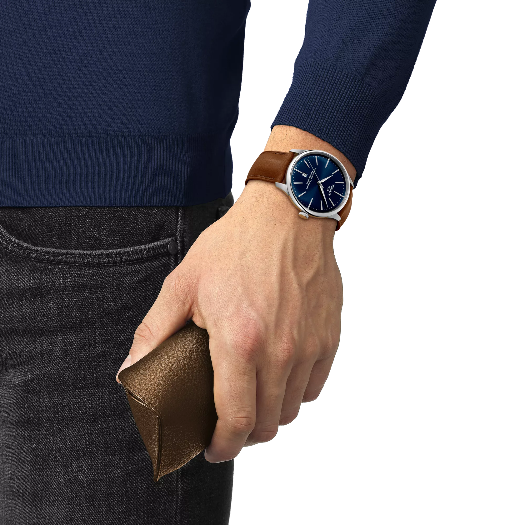 Simulation of the watch Tissot Chemin des Tourelles 42mm on a wrist