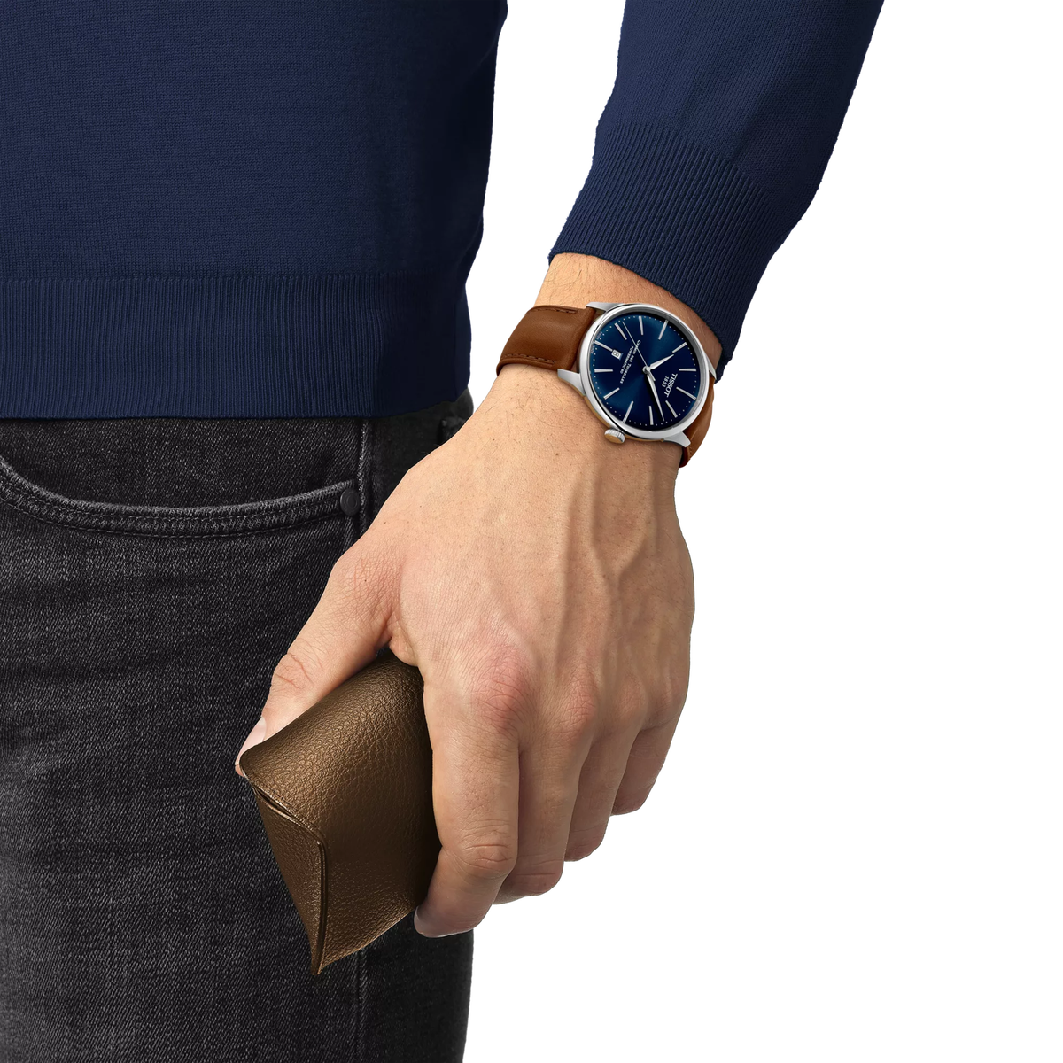 Мужские часы Tissot Chemin Des Tourelles 42 мм, цвет: Синий / Коричневый кожаный — фото 3