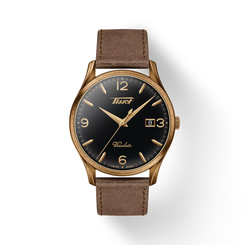 Front view of the watch Tissot Heritage Visodate with shadow