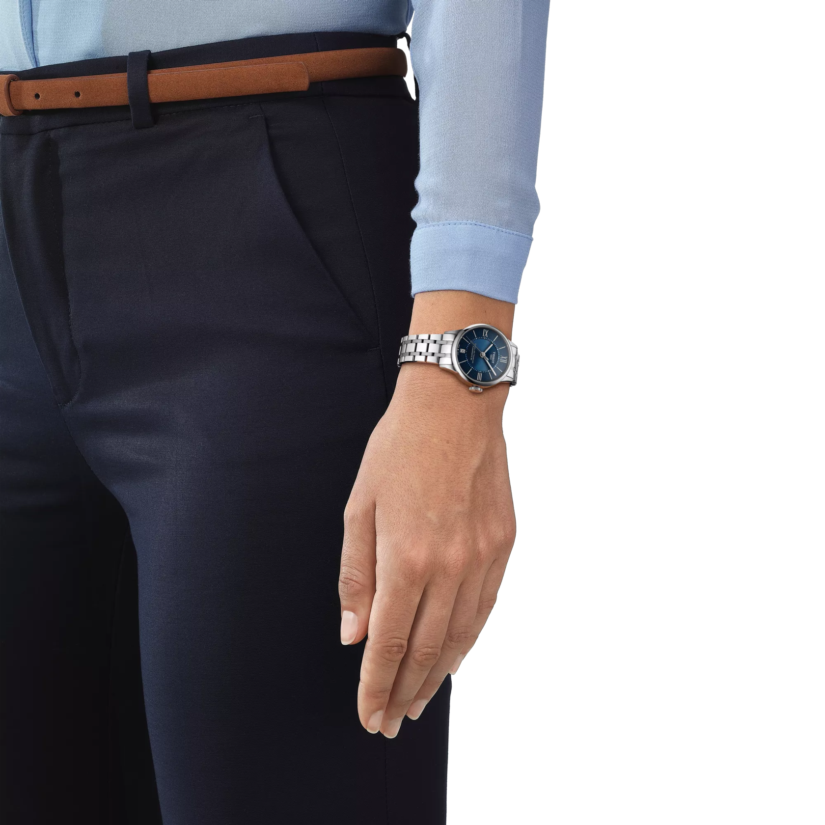 Simulation de la montre Tissot Chemin des Tourelles Powermatic 80 Lady sur un poignet