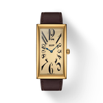 Front view of the watch Tissot Heritage Banana Centenary Edition with shadow