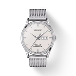 Front view of the watch Tissot Heritage Visodate Powermatic 80 with shadow