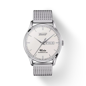 Front view of the watch Tissot Heritage Visodate Powermatic 80 with shadow