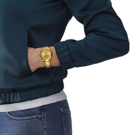 Simulation of the watch Tissot PR 100 34mm on a wrist