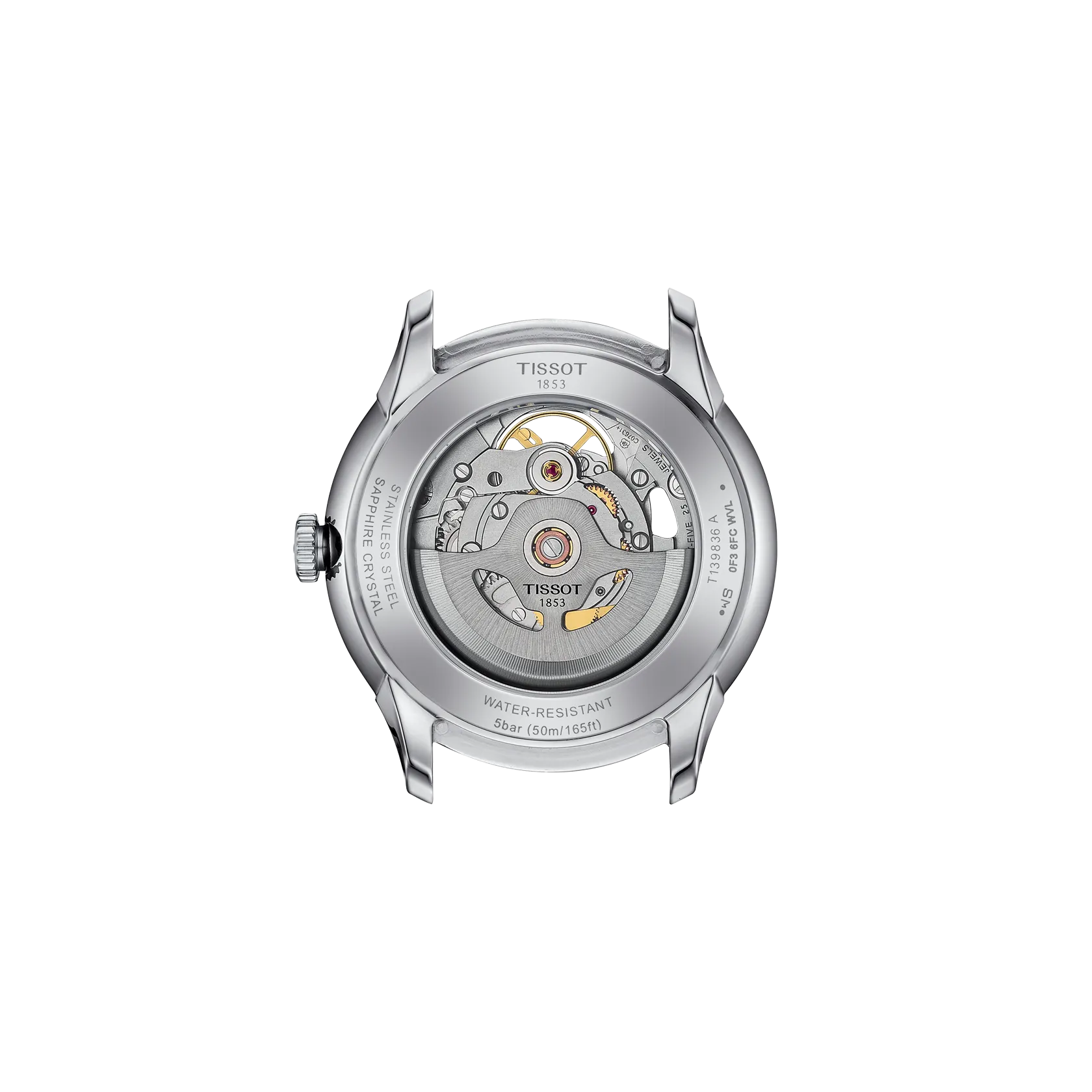 Back view of the watch case Tissot Chemin Des Tourelles Skeleton 39mm