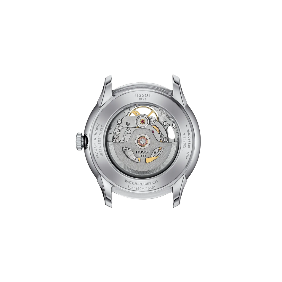 Rückansicht des Gehäuses der Uhr Tissot Chemin Des Tourelles Skeleton 39mm