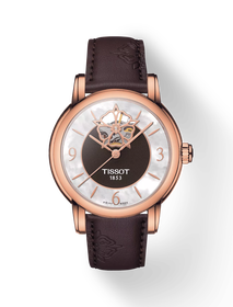 มุมมองด้านหน้าของนาฬิกา Tissot Lady Heart Powermatic 80 พร้อมเงา