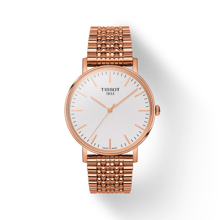 Vorderansicht der Uhr Tissot Everytime 38mm mit Schatten