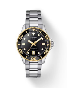 Front view of the watch Tissot Seastar 1000 36mm with shadow