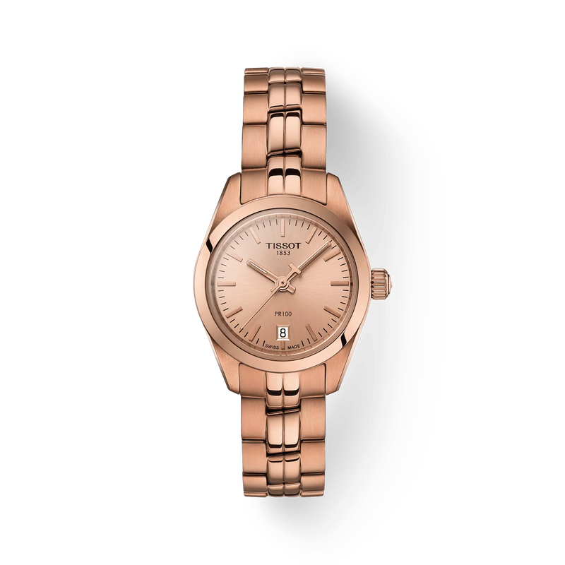 Front view of the watch Tissot PR 100 Lady Small with shadow