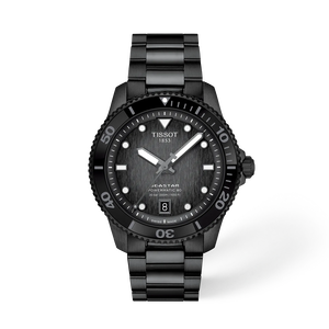 Vista frontal del reloj Tissot Seastar 1000 40mm con sombra
